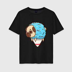 Женская футболка оверсайз Мопс-мороженое