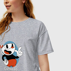 Футболка оверсайз женская Cuphead Mugman, цвет: меланж — фото 2