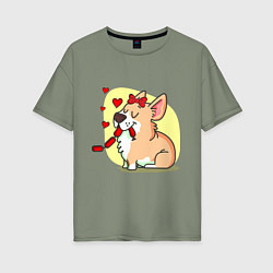 Футболка оверсайз женская Влюбленная собачка, цвет: авокадо