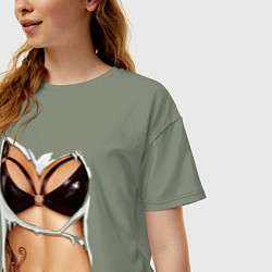 Футболка оверсайз женская Кожаный бюст, цвет: авокадо — фото 2