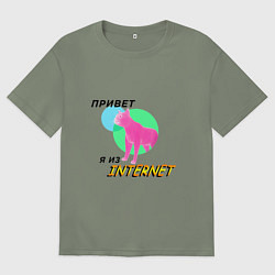 Футболка оверсайз женская Привет я из internet, цвет: авокадо
