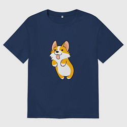 Футболка оверсайз женская Корги лапочка, цвет: тёмно-синий