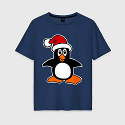 Женская футболка оверсайз Новогодний пингвин