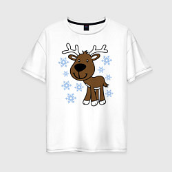 Женская футболка оверсайз Олень в снегу