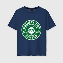 Женская футболка оверсайз Grumpy cat coffee