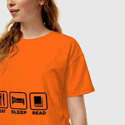 Футболка оверсайз женская Eat Sleep Read (Ешь, Спи, Читай) цвета оранжевый — фото 2