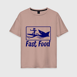 Женская футболка оверсайз Shark fast food