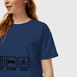 Футболка оверсайз женская Eat Sleep Bike (еда, сон, велосипед), цвет: тёмно-синий — фото 2