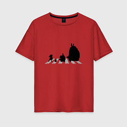 Футболка оверсайз женская Totoro Beatles, цвет: красный