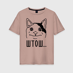 Женская футболка оверсайз Штош Вежливый котик мем