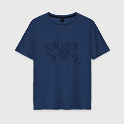 Футболка оверсайз женская Карта мира-минимализм, цвет: тёмно-синий
