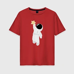 Футболка оверсайз женская Космонавт и звезда, цвет: красный