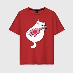 Футболка оверсайз женская Music Cat, цвет: красный