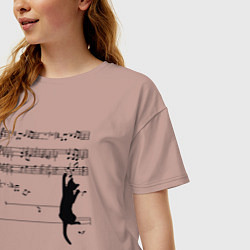 Футболка оверсайз женская Music cat, цвет: пыльно-розовый — фото 2