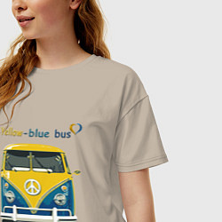 Футболка оверсайз женская Я люблю вас Yellow-blue bus, цвет: миндальный — фото 2