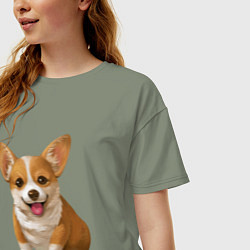 Футболка оверсайз женская Корги, цвет: авокадо — фото 2