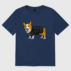 Футболка оверсайз женская Corgi police, цвет: тёмно-синий