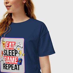 Футболка оверсайз женская EAT SLEEP GAME REPEAT, цвет: тёмно-синий — фото 2