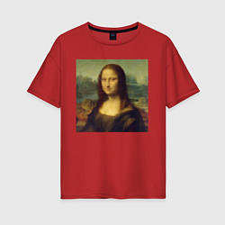 Футболка оверсайз женская Mona Lisa pixels, цвет: красный