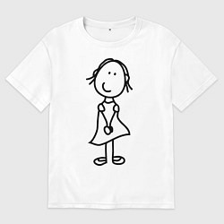 Женская футболка оверсайз Человечки с цветком парная жен