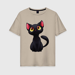 Женская футболка оверсайз Черный котенок