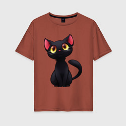 Женская футболка оверсайз Черный котенок