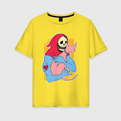 Футболка оверсайз женская Скелетор дежит кота, цвет: желтый