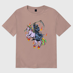 Футболка оверсайз женская Смерть на единороге, цвет: пыльно-розовый