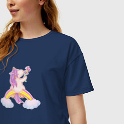 Футболка оверсайз женская Pony unicorn on a rainbow, цвет: тёмно-синий — фото 2