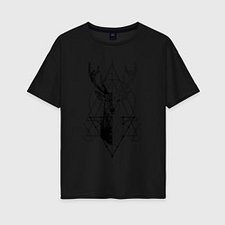 Футболка оверсайз женская Polygonal deer, цвет: черный