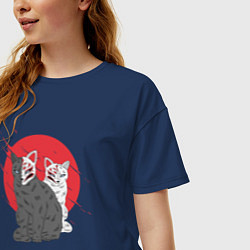 Футболка оверсайз женская Japan Cats Z, цвет: тёмно-синий — фото 2