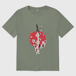 Женская футболка оверсайз Катана на фоне сакуры Z