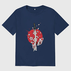 Женская футболка оверсайз Катана на фоне сакуры Z