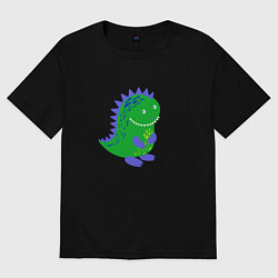Футболка оверсайз женская Зеленый дракончик-динозаврик, цвет: черный
