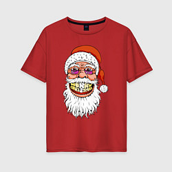 Женская футболка оверсайз Довольный Санта