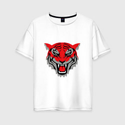 Женская футболка оверсайз Оскалившийся тигр
