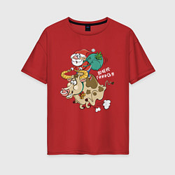 Женская футболка оверсайз Санта на олене