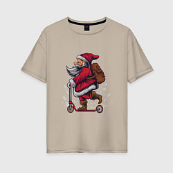 Женская футболка оверсайз Санта на самокате