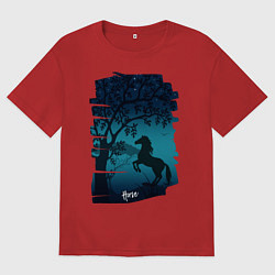 Футболка оверсайз женская Конь, цвет: красный