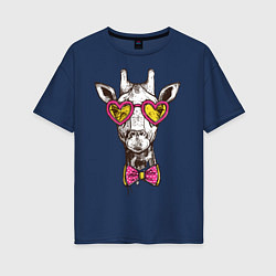 Женская футболка оверсайз Жираф с бабочкой