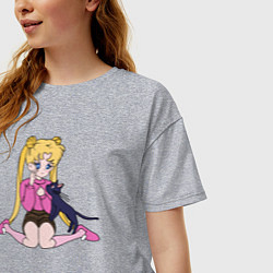 Футболка оверсайз женская Усаги и Луна, цвет: меланж — фото 2