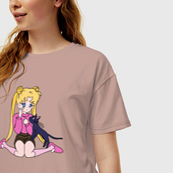 Футболка оверсайз женская Усаги и Луна, цвет: пыльно-розовый — фото 2