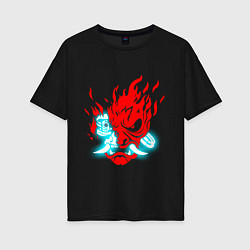 Женская футболка оверсайз Cyberpunk neon samurai