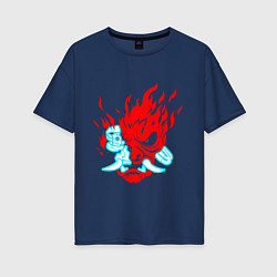 Женская футболка оверсайз Cyberpunk neon samurai