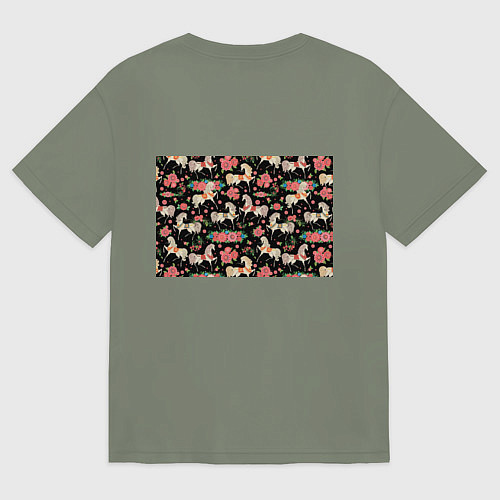 Женская футболка оверсайз Лошади и цветы / Авокадо – фото 2