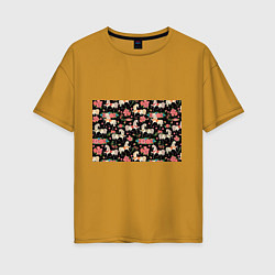 Женская футболка оверсайз Лошади и цветы