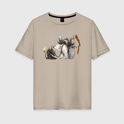 Женская футболка оверсайз Кочевник и белый медведь с хабаром - фэнтези