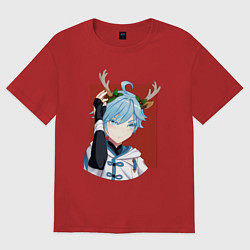 Футболка оверсайз женская Олень Чун Юнь, цвет: красный