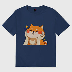 Футболка оверсайз женская Сиба Ину Милые Щечки, цвет: тёмно-синий