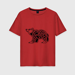 Футболка оверсайз женская Скандинавский медведь чёрный, цвет: красный